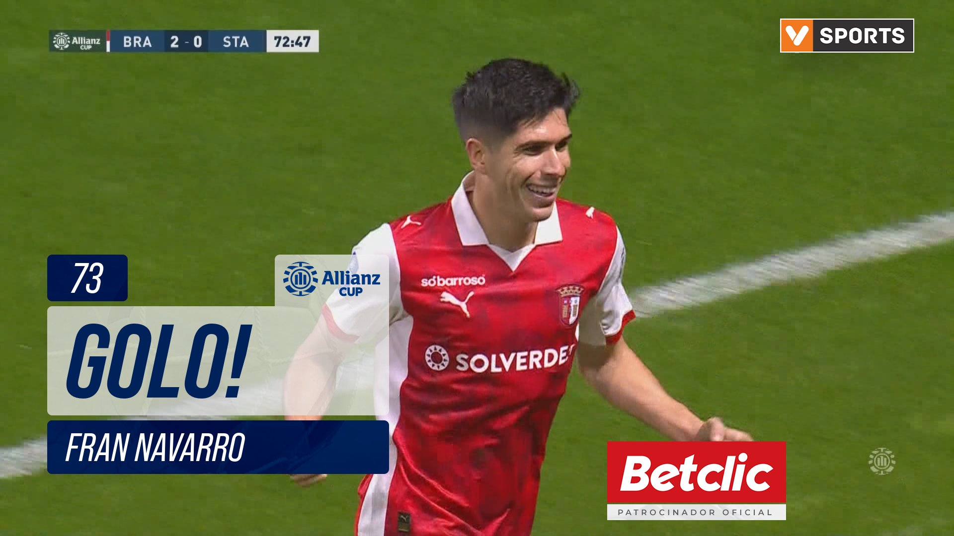 GOLO! Braga, Fran Navarro aos 73', Braga 3-0 Santa Clara