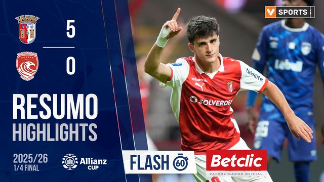 Allianz Cup (Quartos de Final): Resumo Flash Braga 5-0 Santa Clara