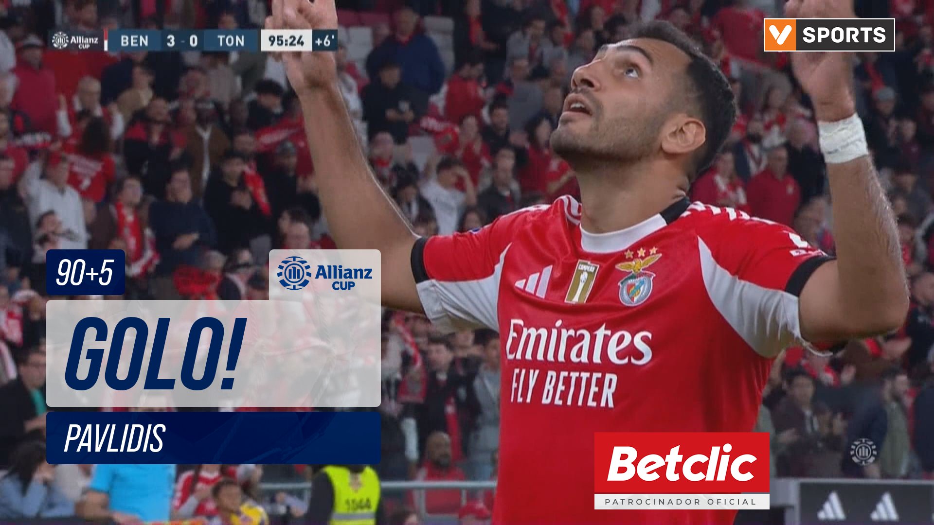 GOLO! Benfica, Pavlidis aos 90'+5', Benfica 3-0 Tondela