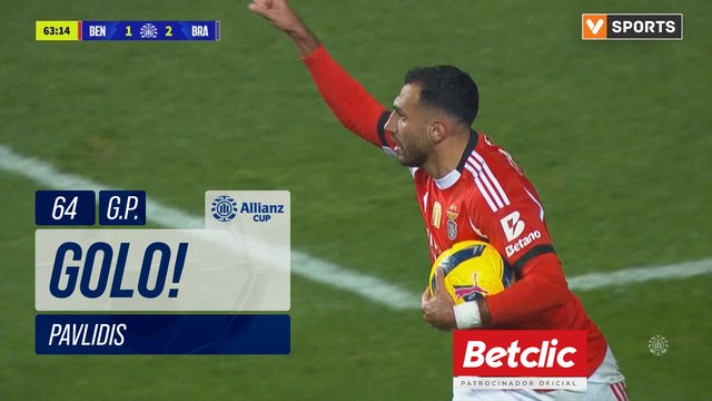GOLO! Benfica, Pavlidis aos 64', Benfica 1-2 Braga