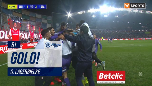 GOLO! Braga, G. Lagerbielke aos 81', Benfica 1-3 Braga