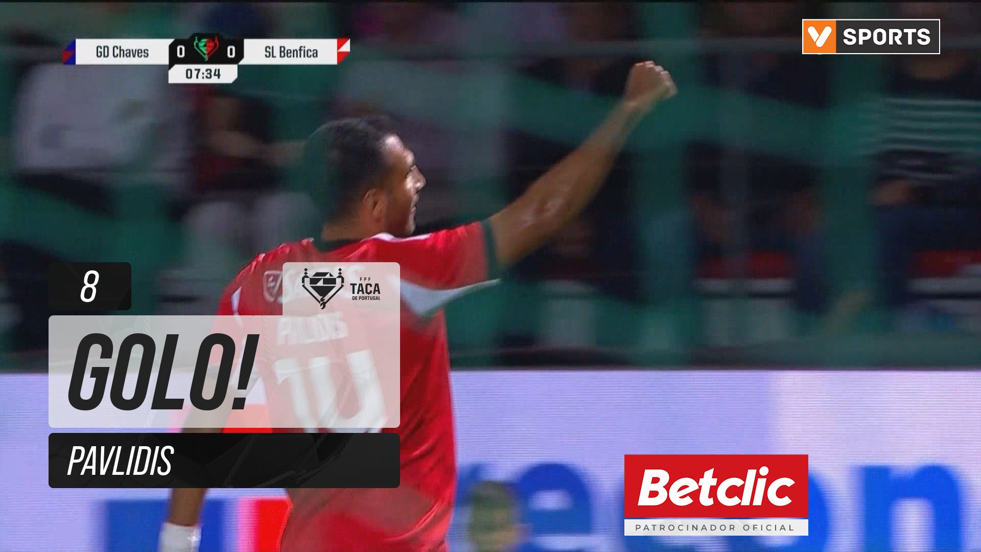 GOLO! Benfica, Pavlidis aos 8', Chaves 0-1 Benfica