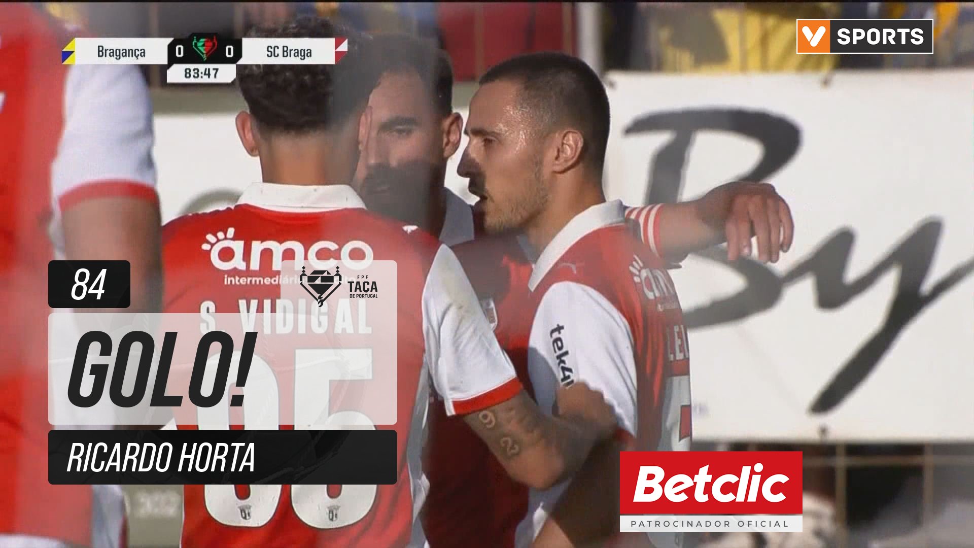 GOLO! Braga, Ricardo Horta aos 84', Bragança 0-1 Braga