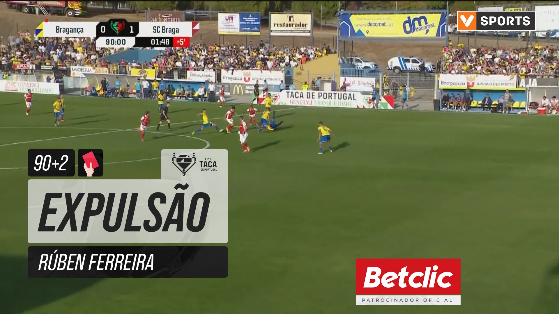 Bragança, Expulsão, Rúben Ferreira aos 90'+2'