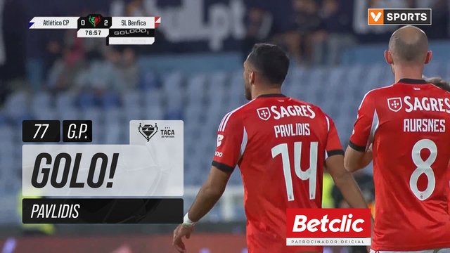 GOLO! Benfica, Pavlidis aos 77', Atlético CP 0-2 Benfica