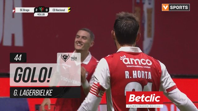 GOLO! Braga, G. Lagerbielke aos 44', Braga 3-0 Nacional