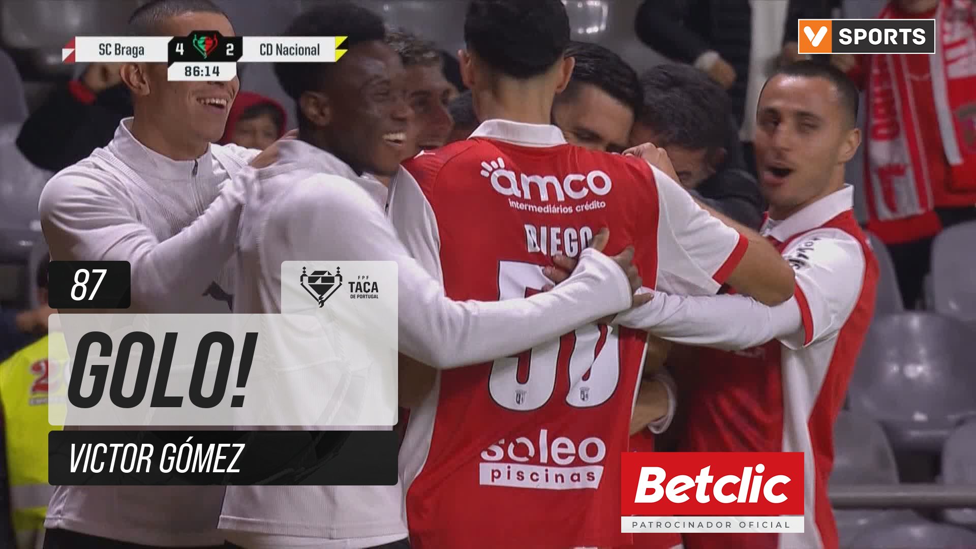 Braga X Nacional - Braga, Golo, Victor Gómez, 87m, 4-2