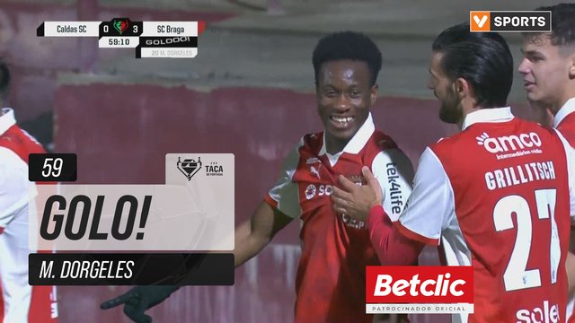 GOLO! Braga, M. Dorgeles aos 59', Caldas 0-3 Braga