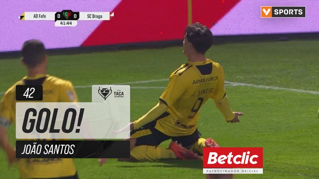 GOLO! Fafe, João Santos aos 42', Fafe 1-0 Braga
