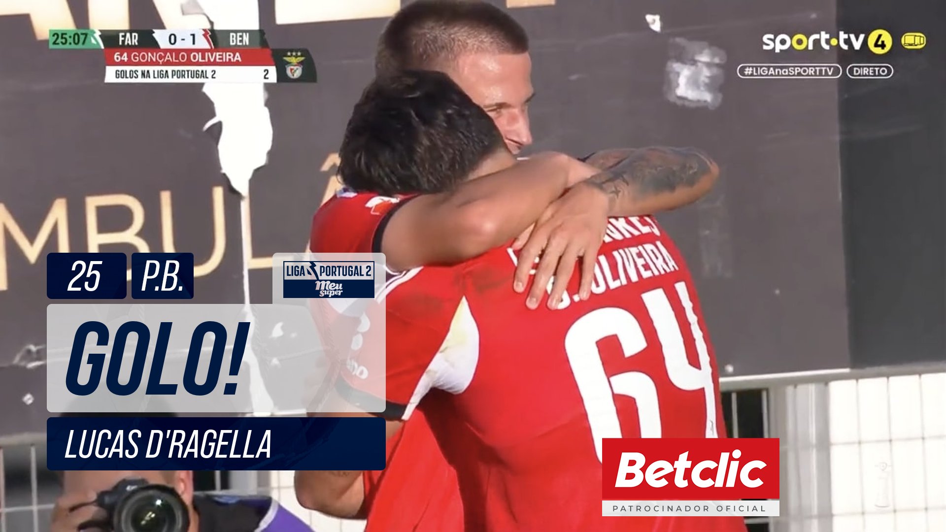 GOLO! Benfica B, Lucas D'ragella (p.b.) aos 25', Farense 0-1 Benfica B