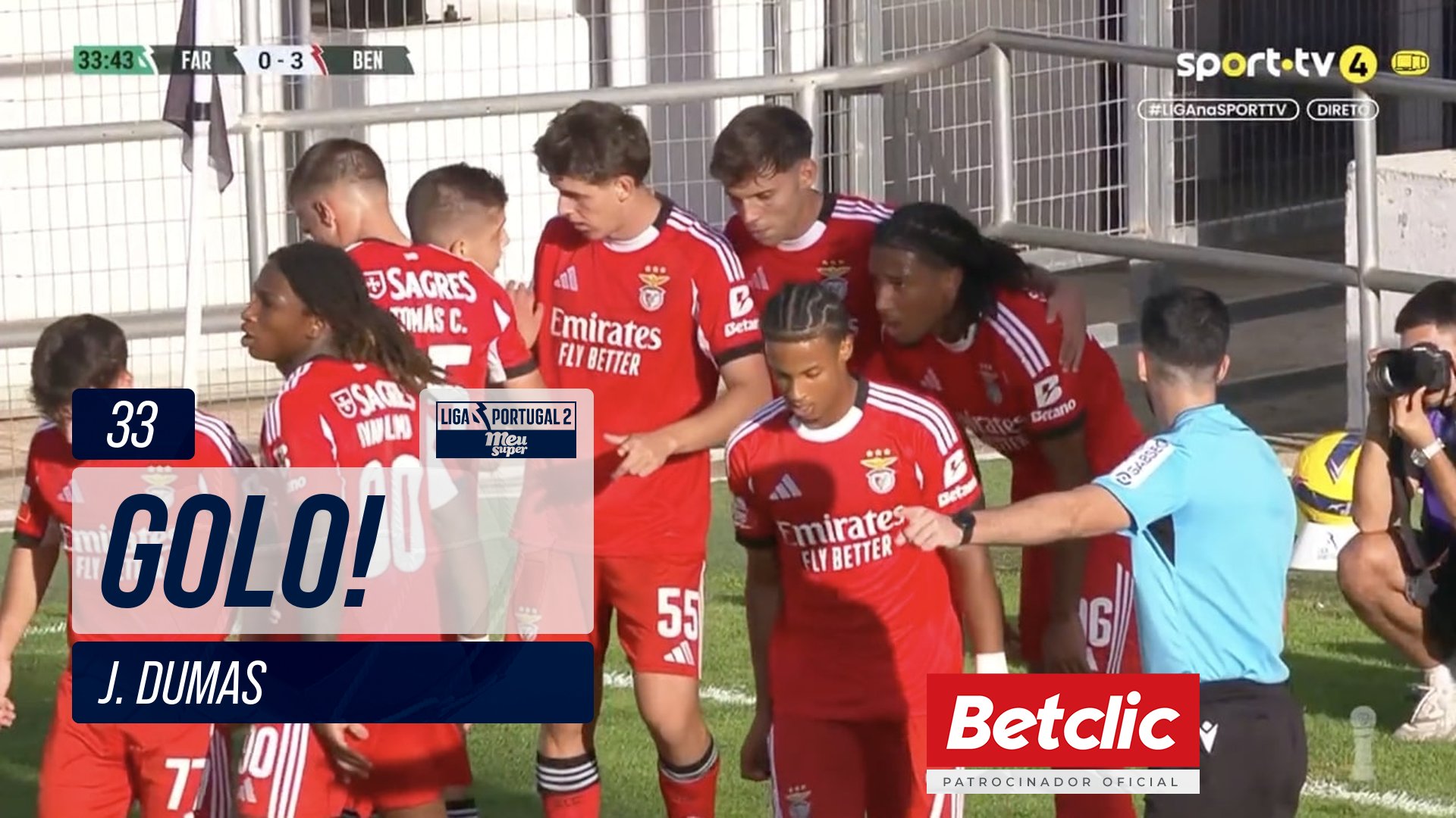 GOLO! Benfica B, J. Dumas aos 33', Farense 0-3 Benfica B