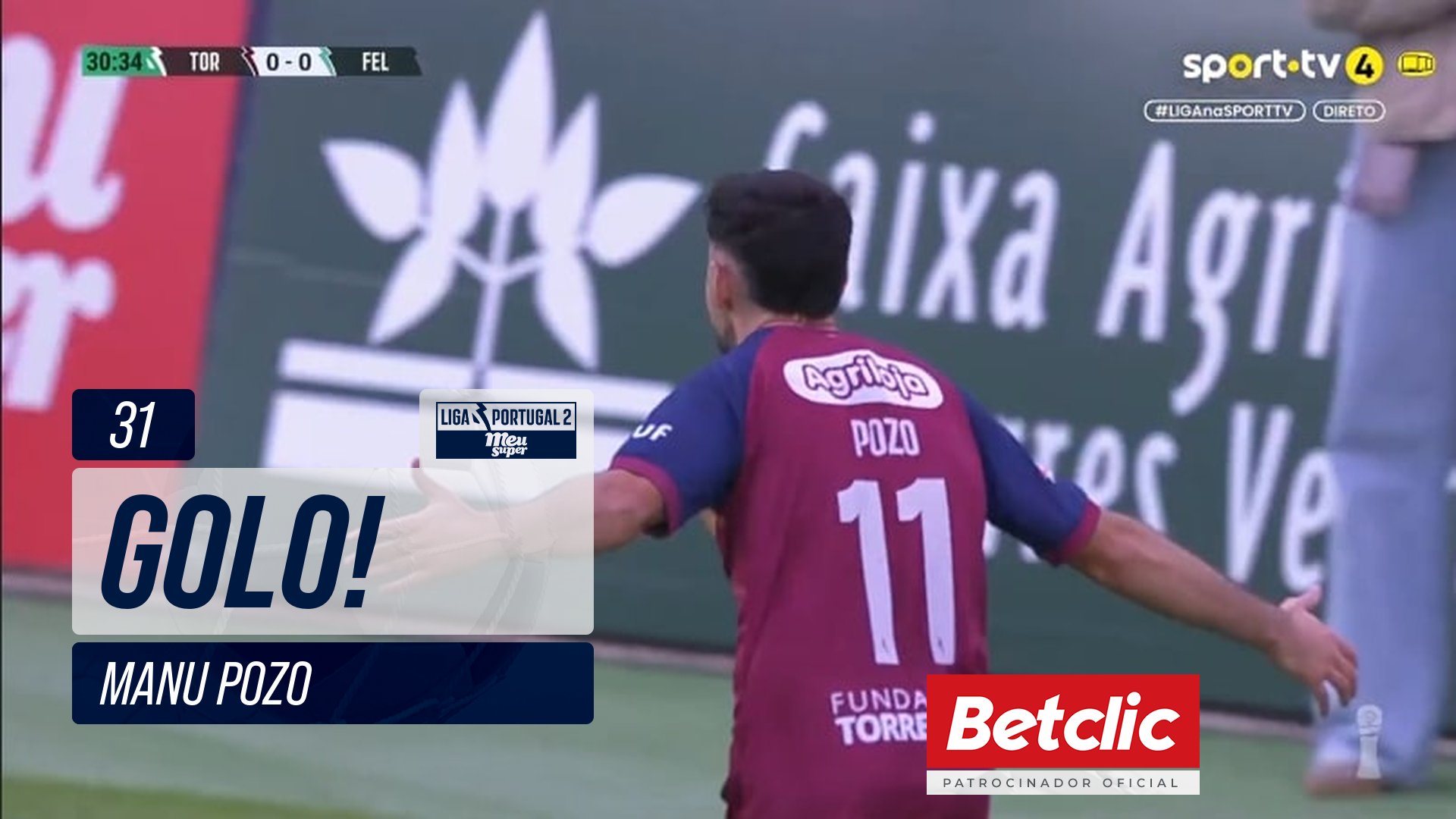 GOLO! Torreense, Manu Pozo aos 31', Torreense 1-0 Felgueiras