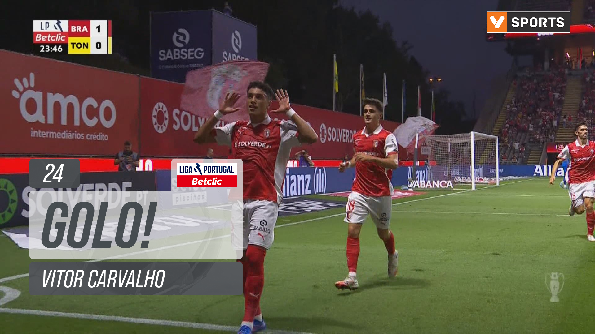 Braga X Tondela - Braga, Golo, Vitor Carvalho, 24m, 1-0