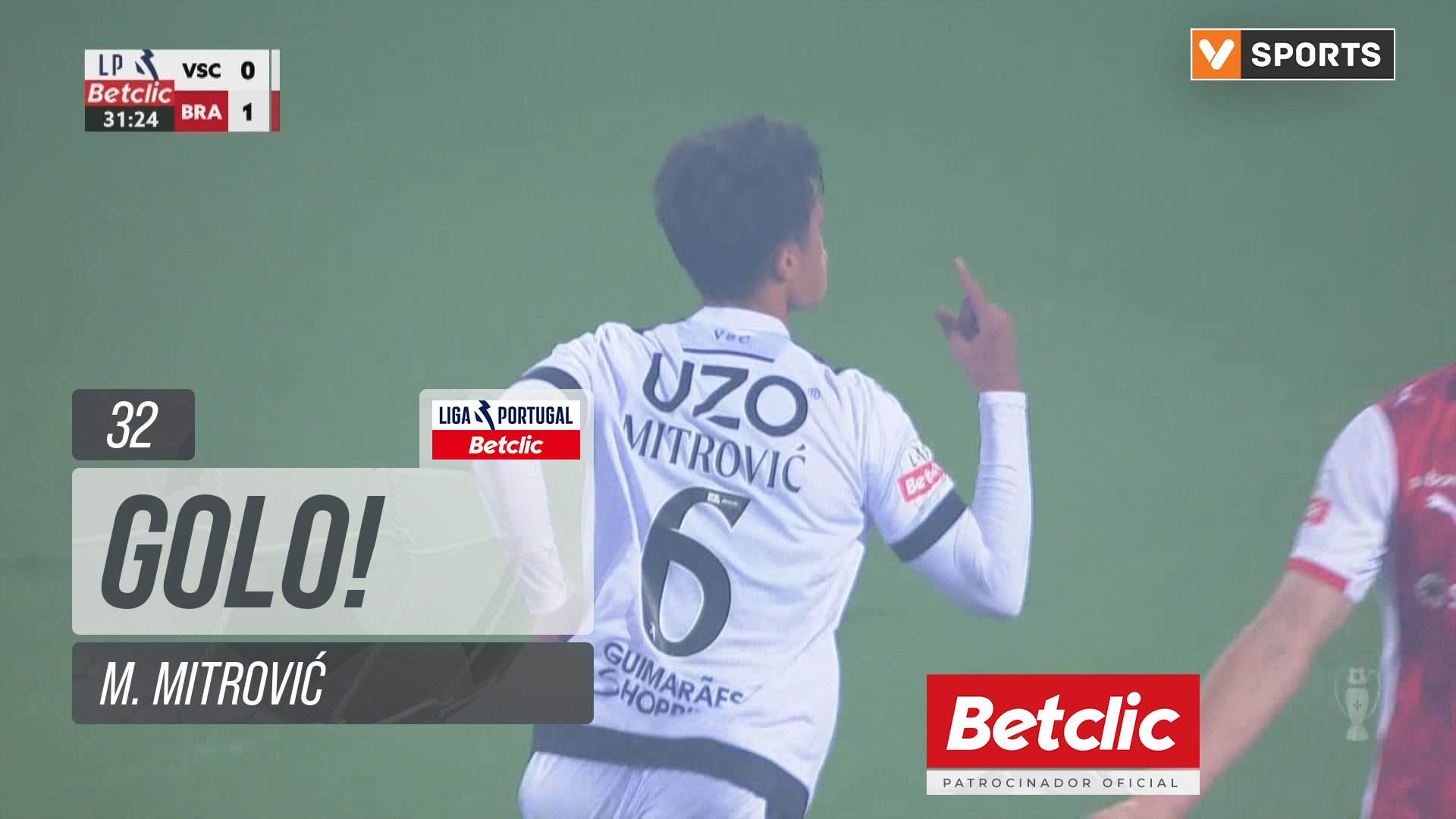 Vitória SC X Braga - Vitória SC, Golo, M. Mitrović, 32m, 1-1