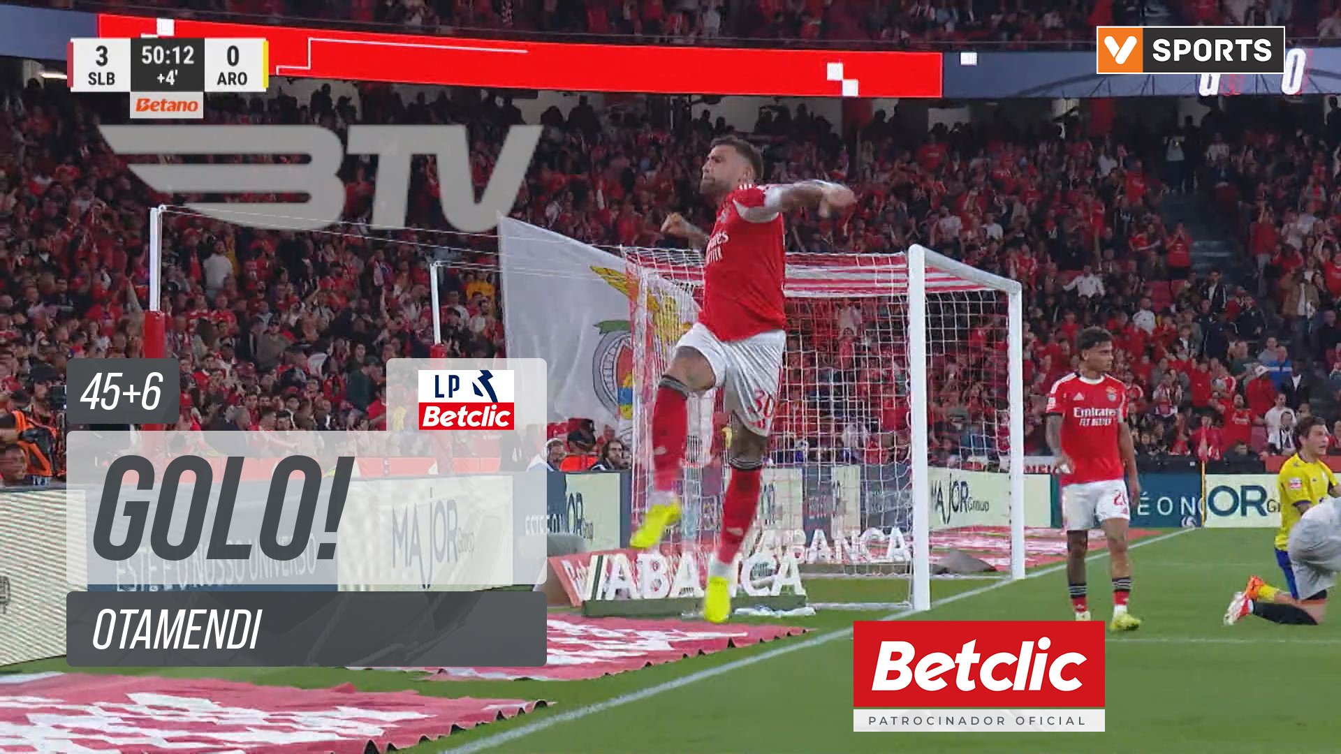 GOLO! Benfica, Otamendi aos 45'+6', Benfica 3-0 Arouca