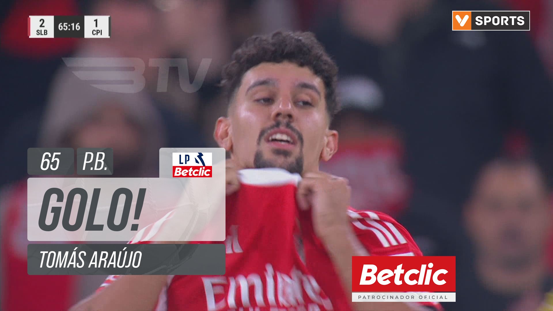 GOLO! Casa Pia, Tomás Araújo (p.b.) aos 65', Benfica 2-1 Casa Pia