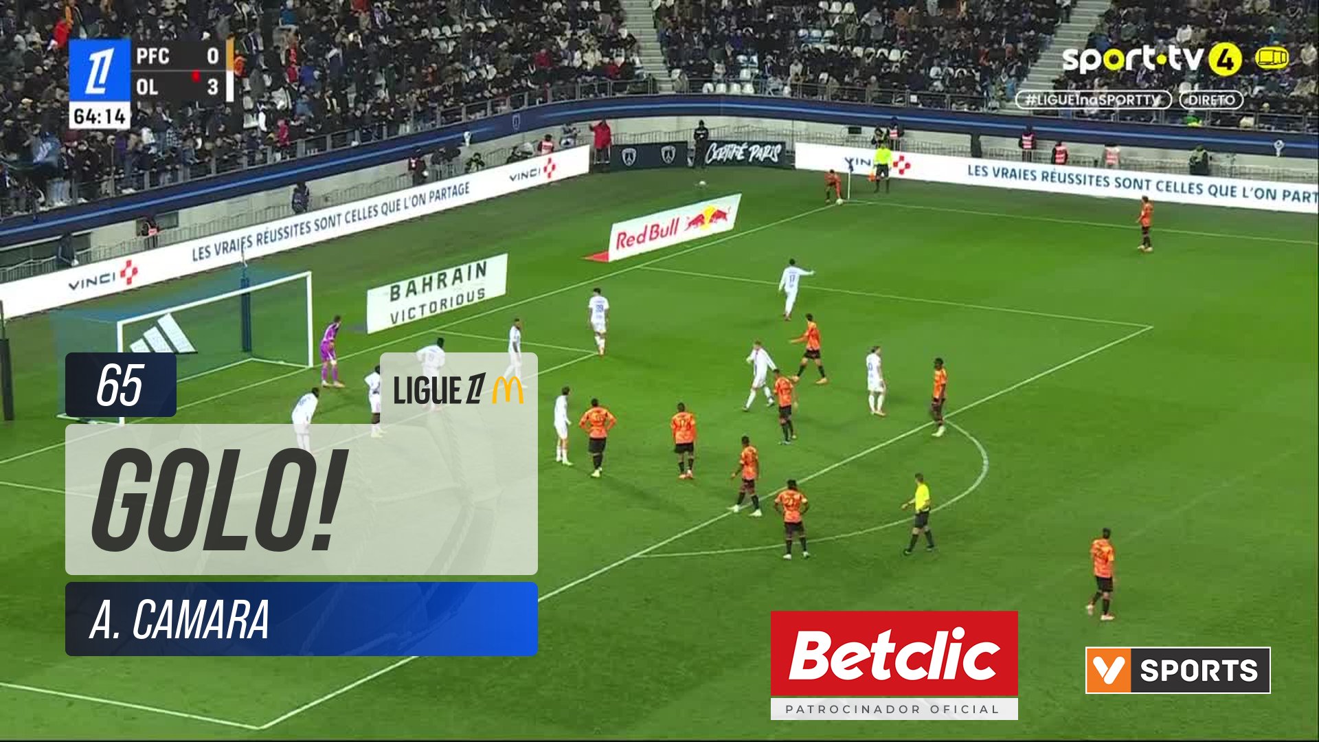 GOLO! Paris FC, A. Camara aos 65', Paris FC 1-3 Lyon