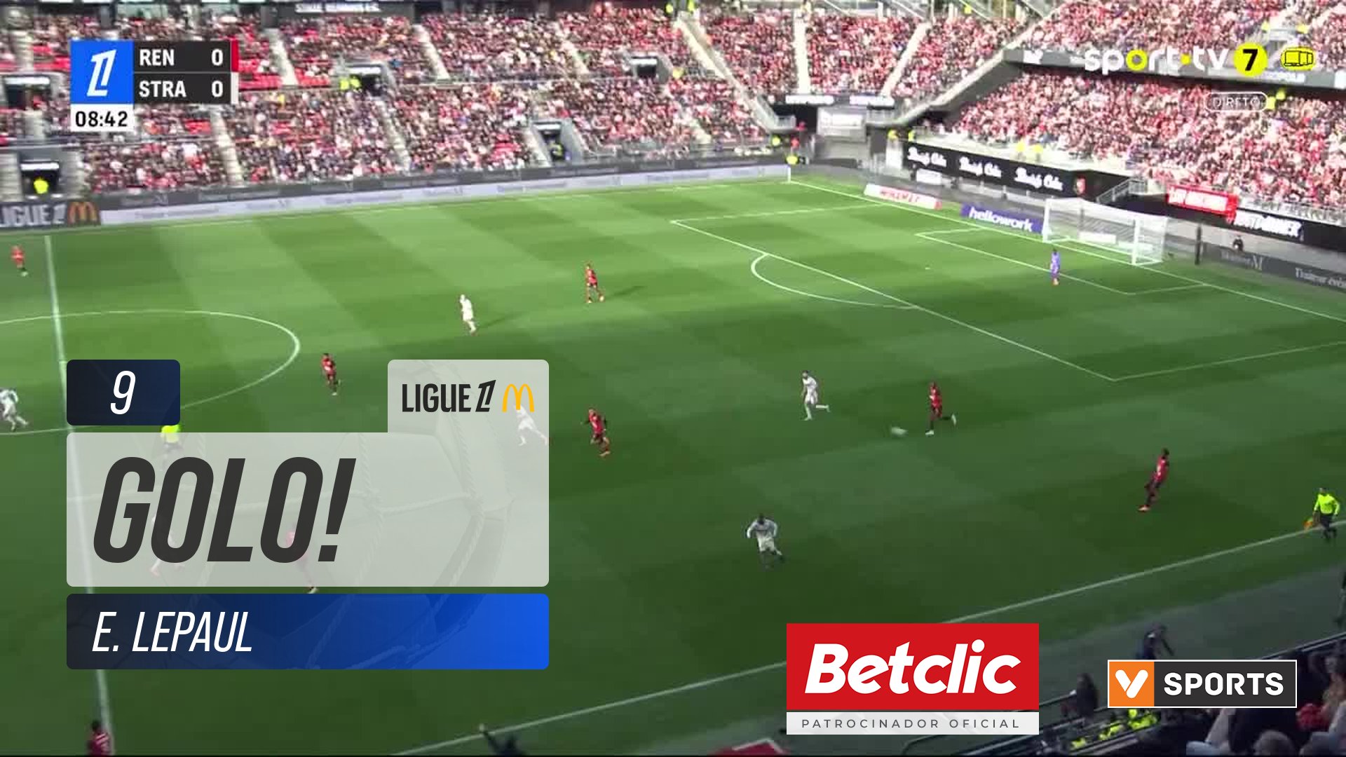 GOLO! Rennes, E. Lepaul aos 9', Rennes 1-0 Strasbourg