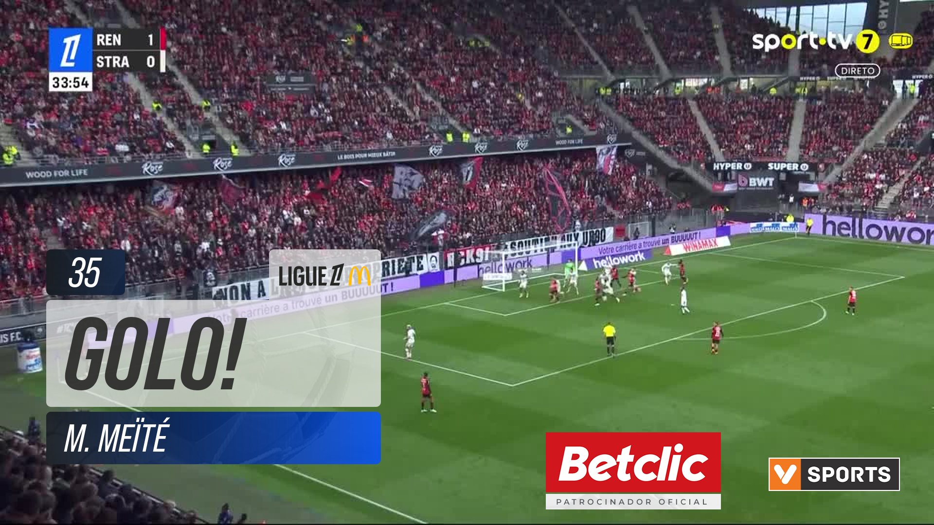 GOLO! Rennes, M. Meïté aos 35', Rennes 2-0 Strasbourg