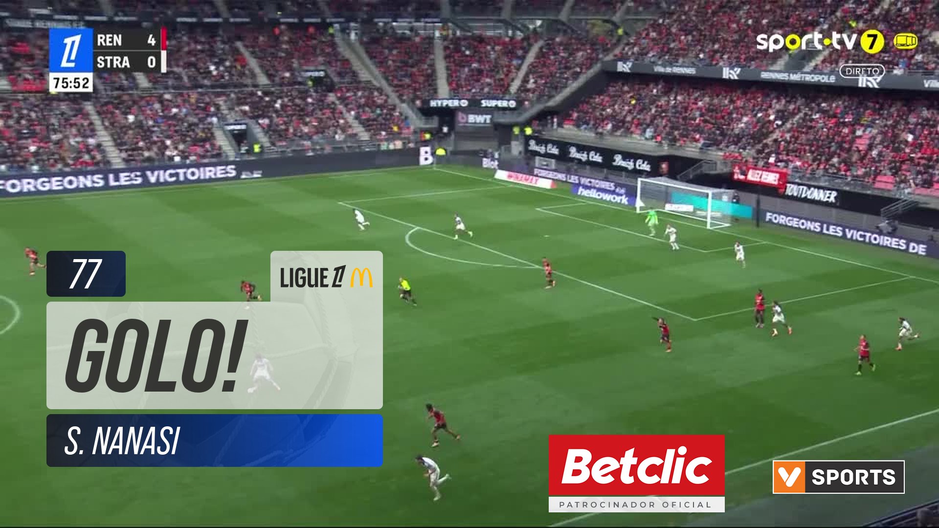 GOLO! Strasbourg, S. Nanasi aos 77', Rennes 4-1 Strasbourg