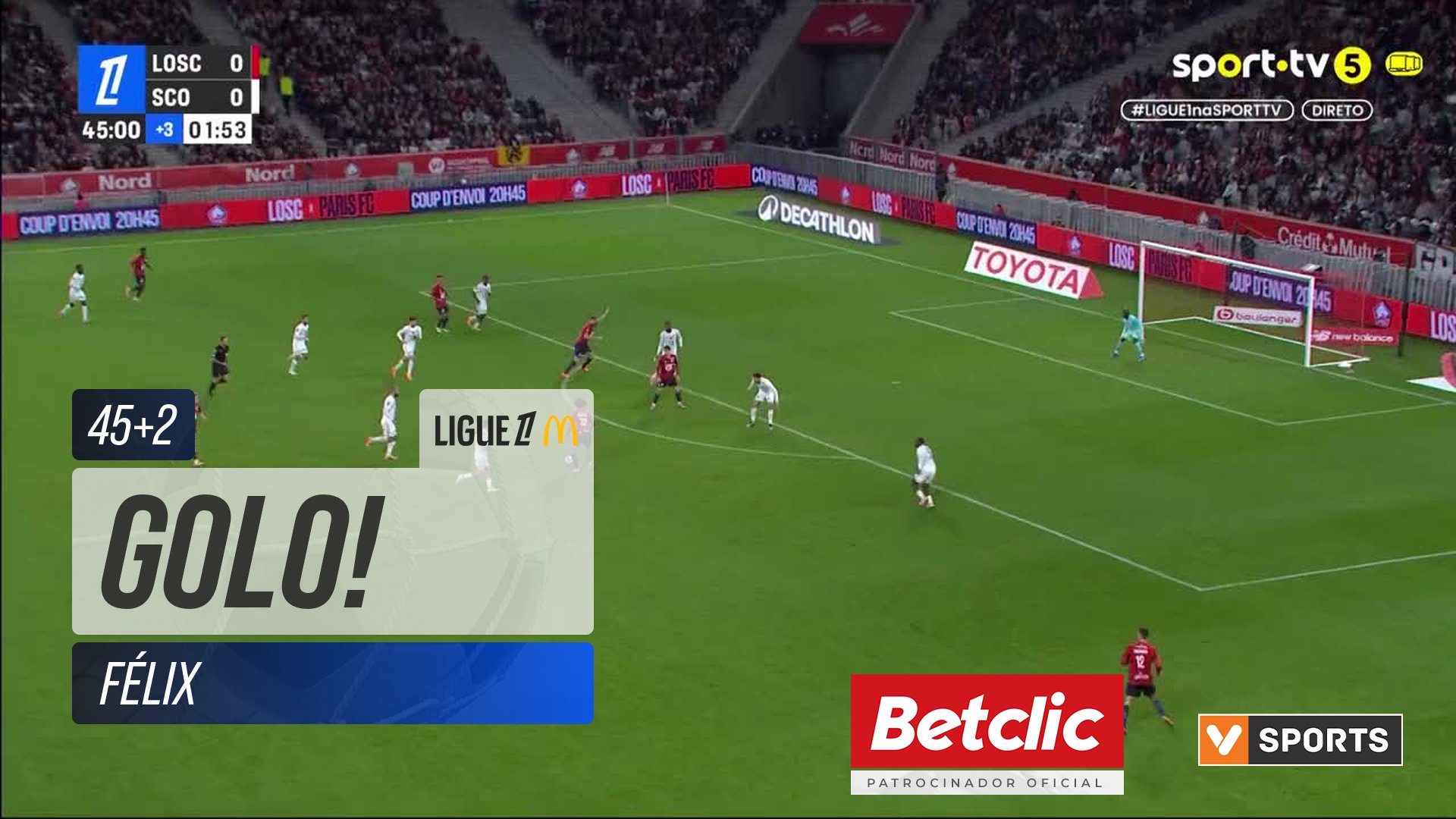 GOLO! Lille, Félix aos 45'+2', Lille 1-0 Angers