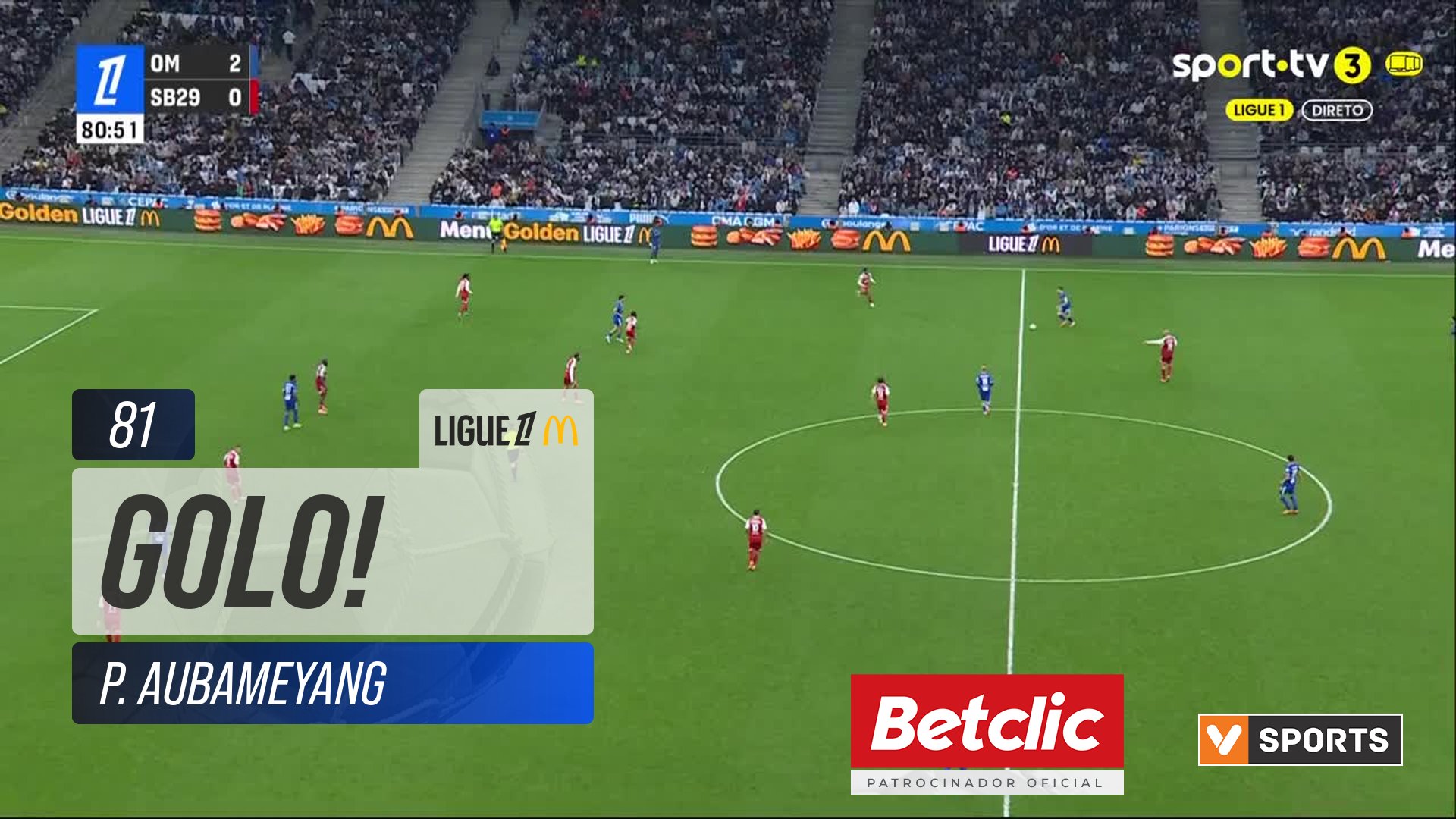 GOLO! Marselha, P. Aubameyang aos 81', Marselha 3-0 Brest