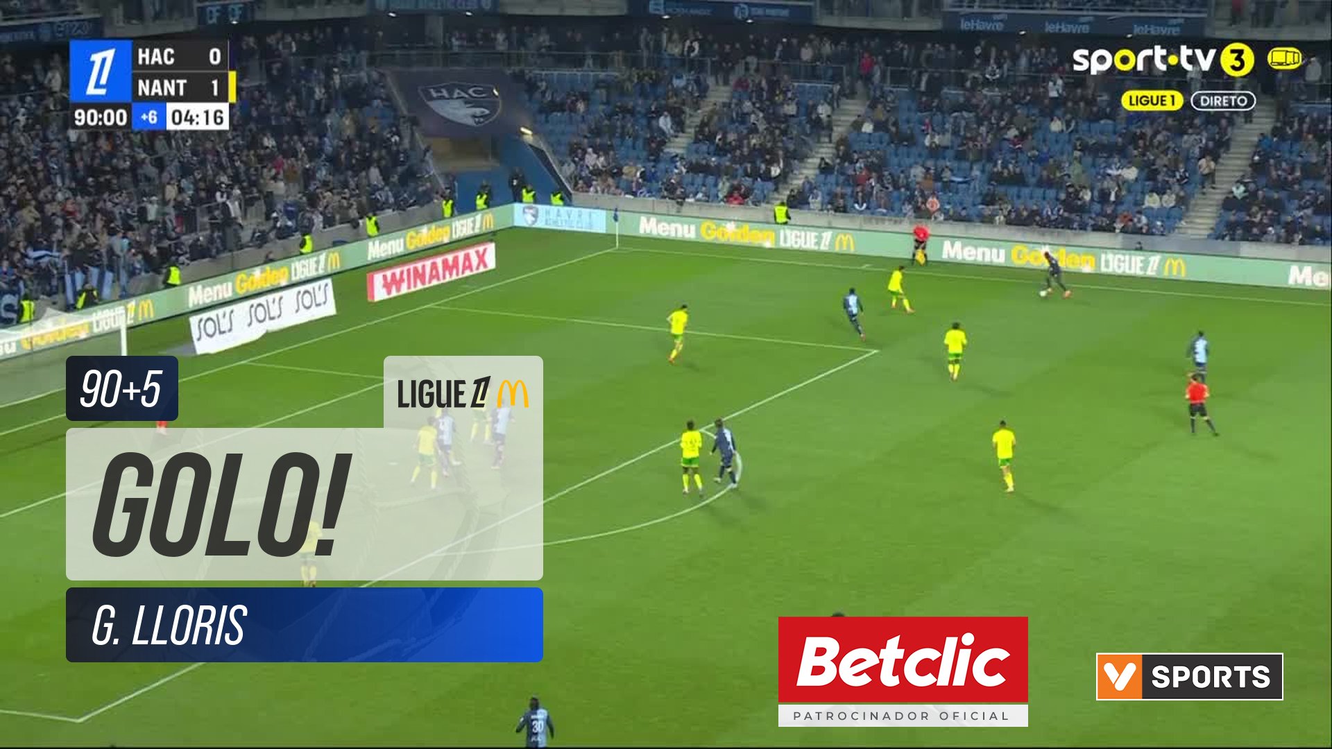 GOLO! Le Havre, G. Lloris aos 90'+5', Le Havre 1-1 Nantes