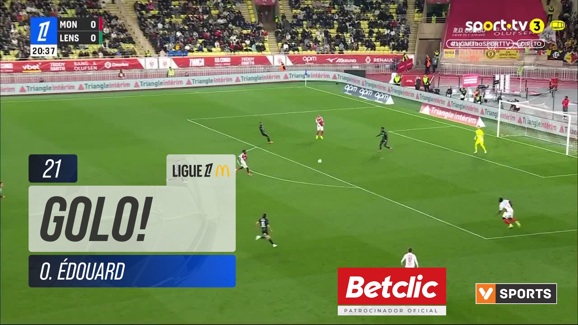 GOLO! Lens, O. Édouard aos 21', Monaco 0-1 Lens