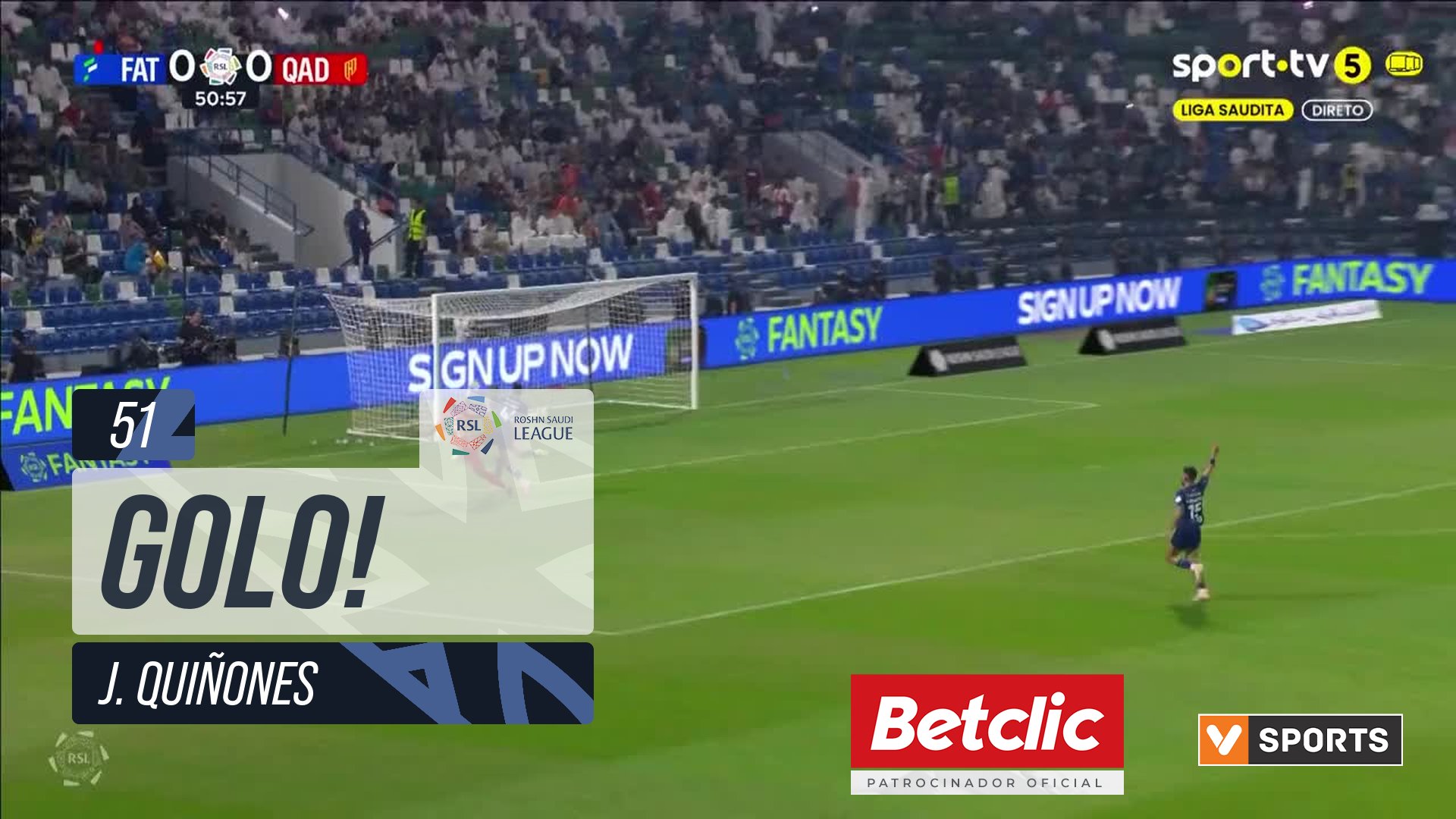 GOLO! Al Qadsiah, J. Quiñones aos 51', Al Fateh 0-1 Al Qadsiah