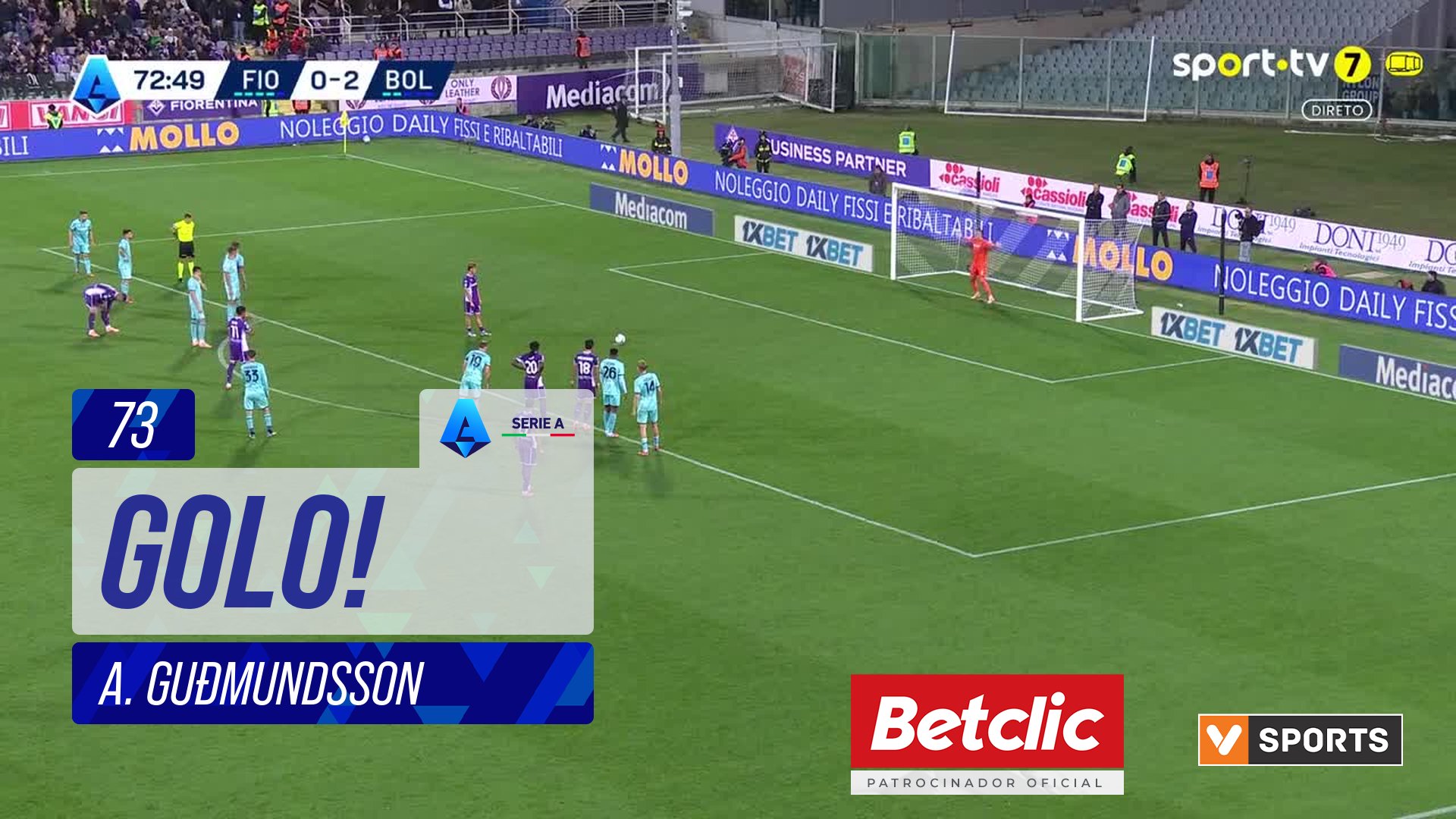 GOLO! Fiorentina, A. Guðmundsson aos 73', Fiorentina 1-2 Bologna