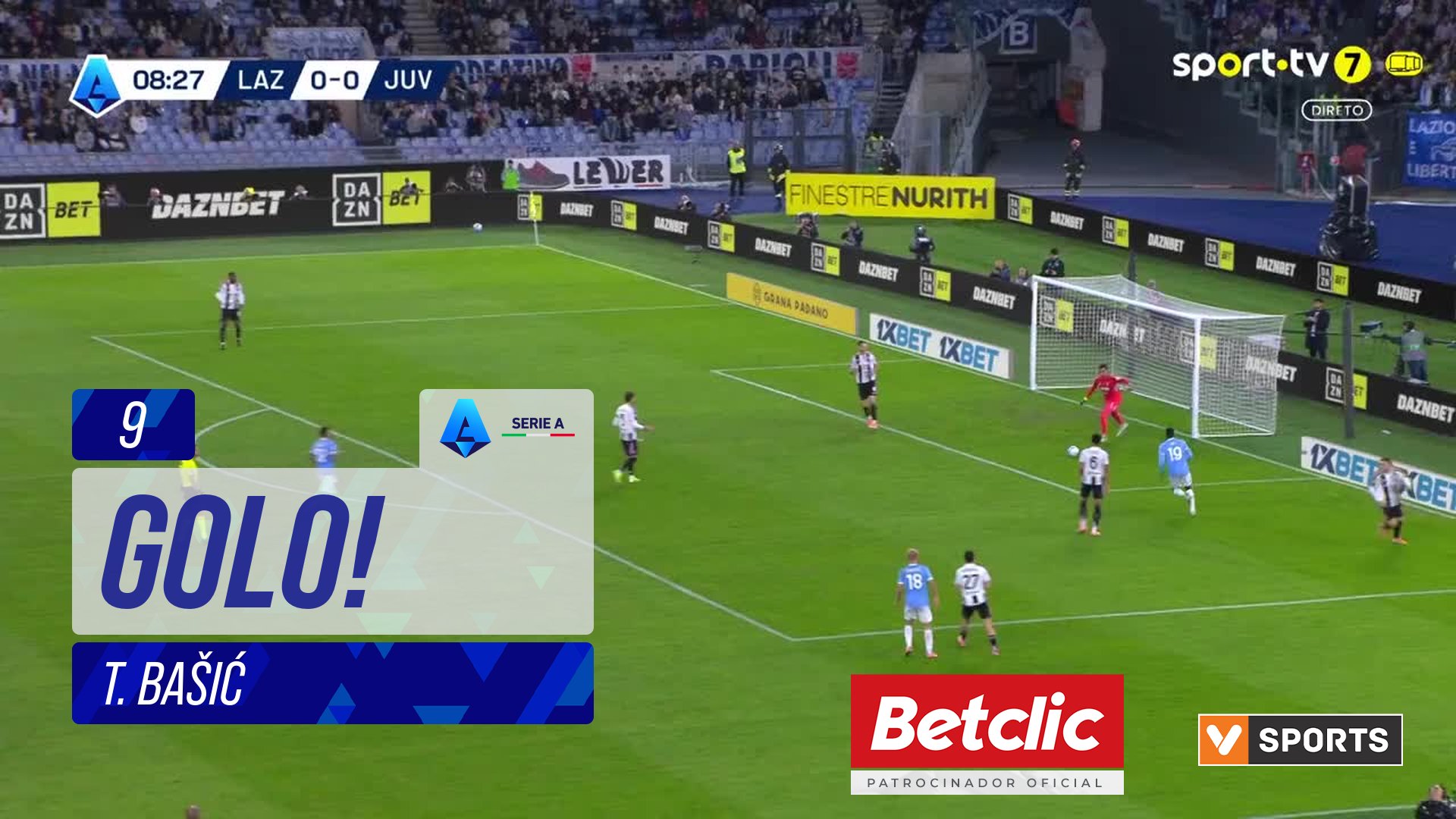 GOLO! Lazio, T. Bašić aos 9', Lazio 1-0 Juventus