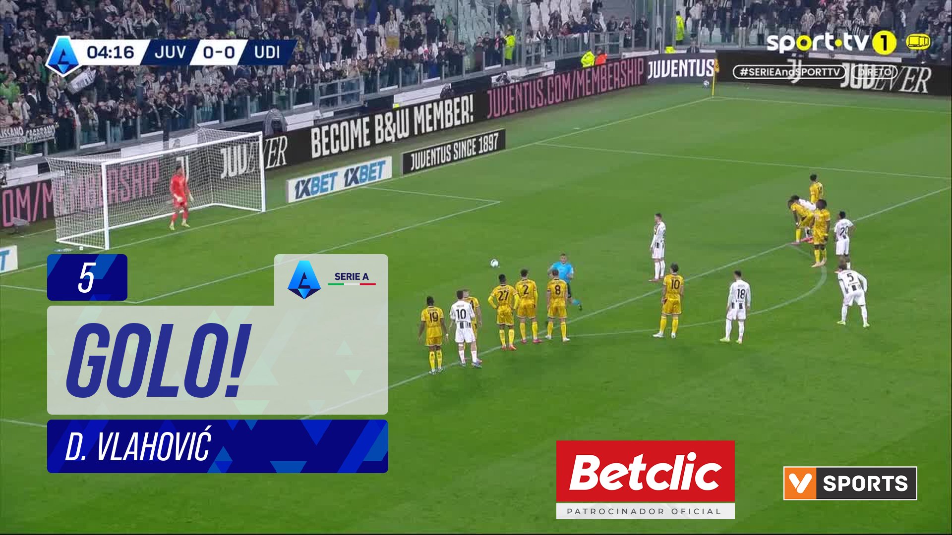 GOLO! Juventus, D. Vlahović aos 5', Juventus 1-0 Udinese
