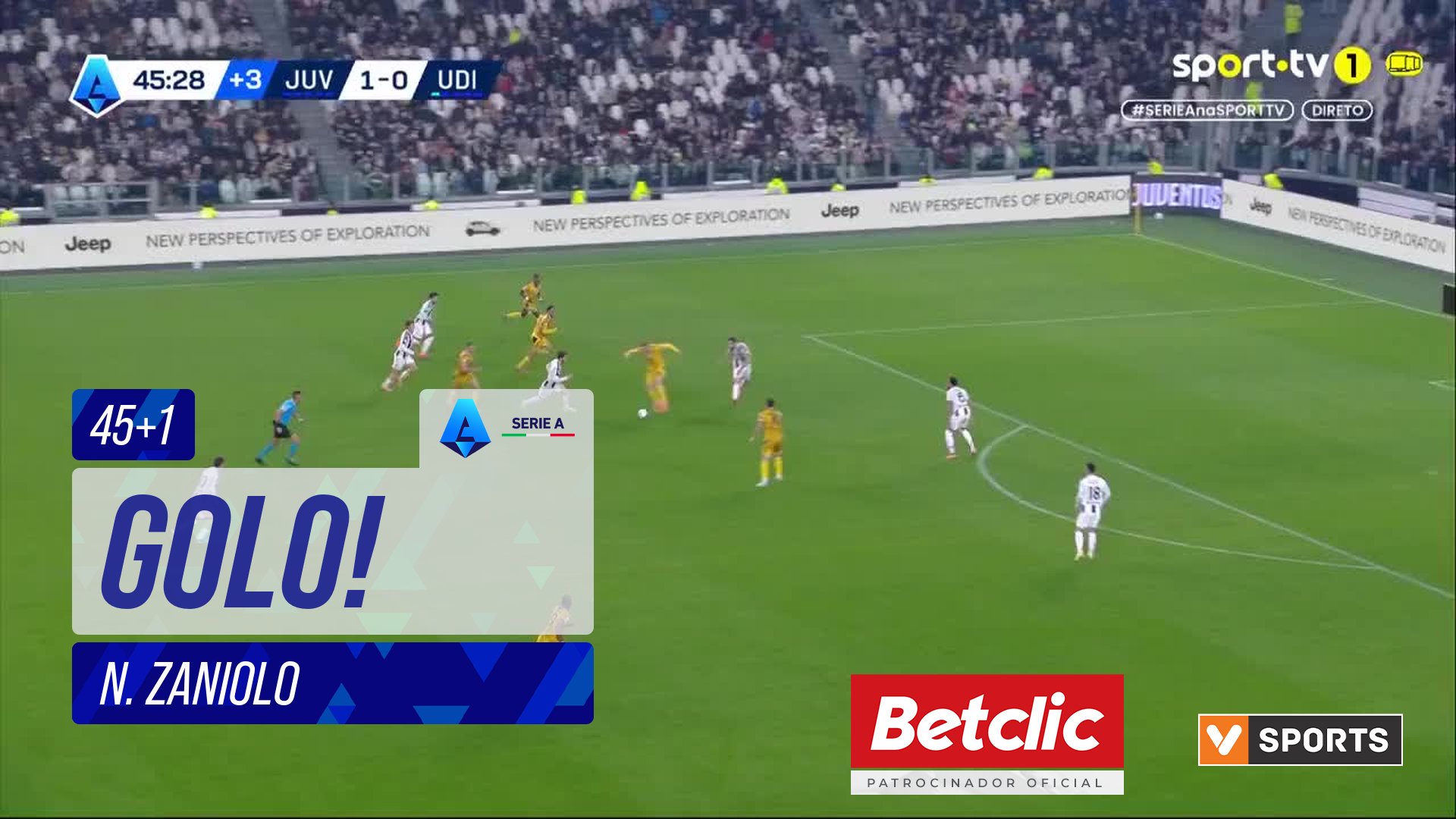 GOLO! Udinese, N. Zaniolo aos 45'+1', Juventus 1-1 Udinese