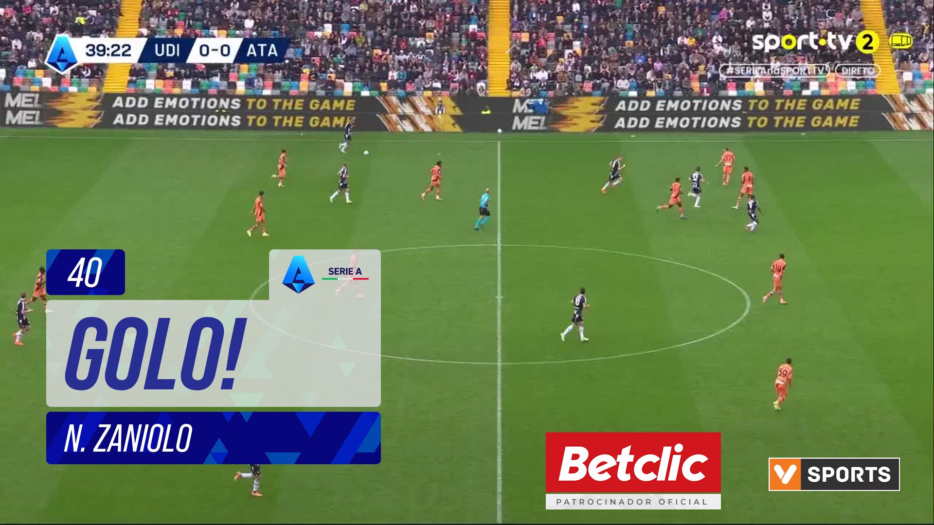 GOLO! Udinese, N. Zaniolo aos 40', Udinese 1-0 Atalanta