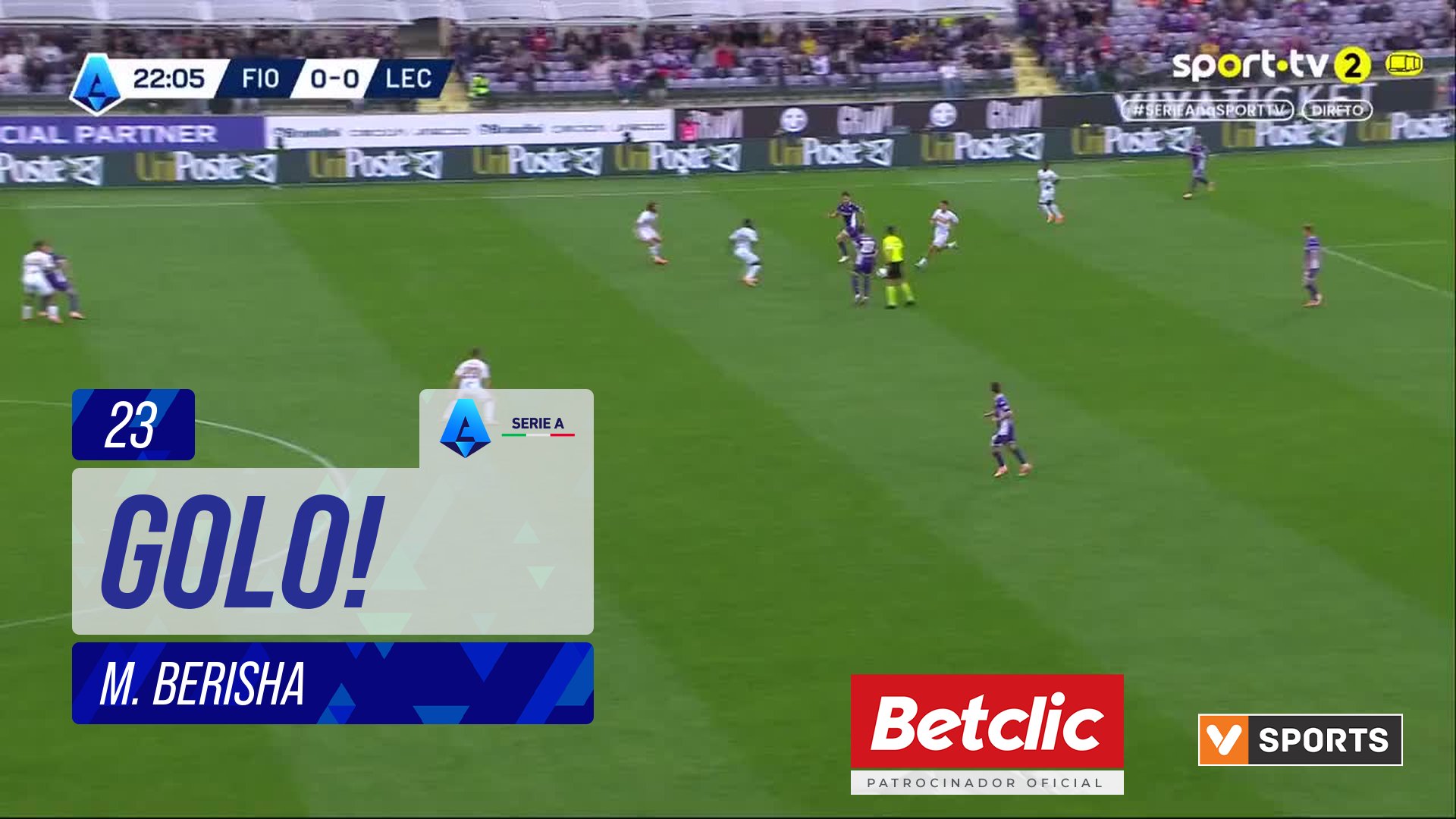 GOLO! Lecce, M. Berisha aos 23', Fiorentina 0-1 Lecce