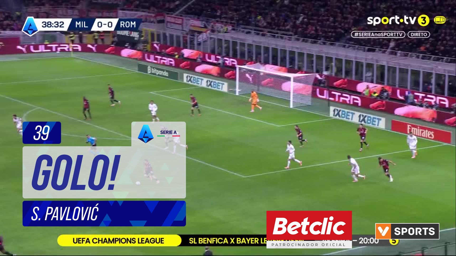 GOLO! Milan, S. Pavlović aos 39', Milan 1-0 Roma