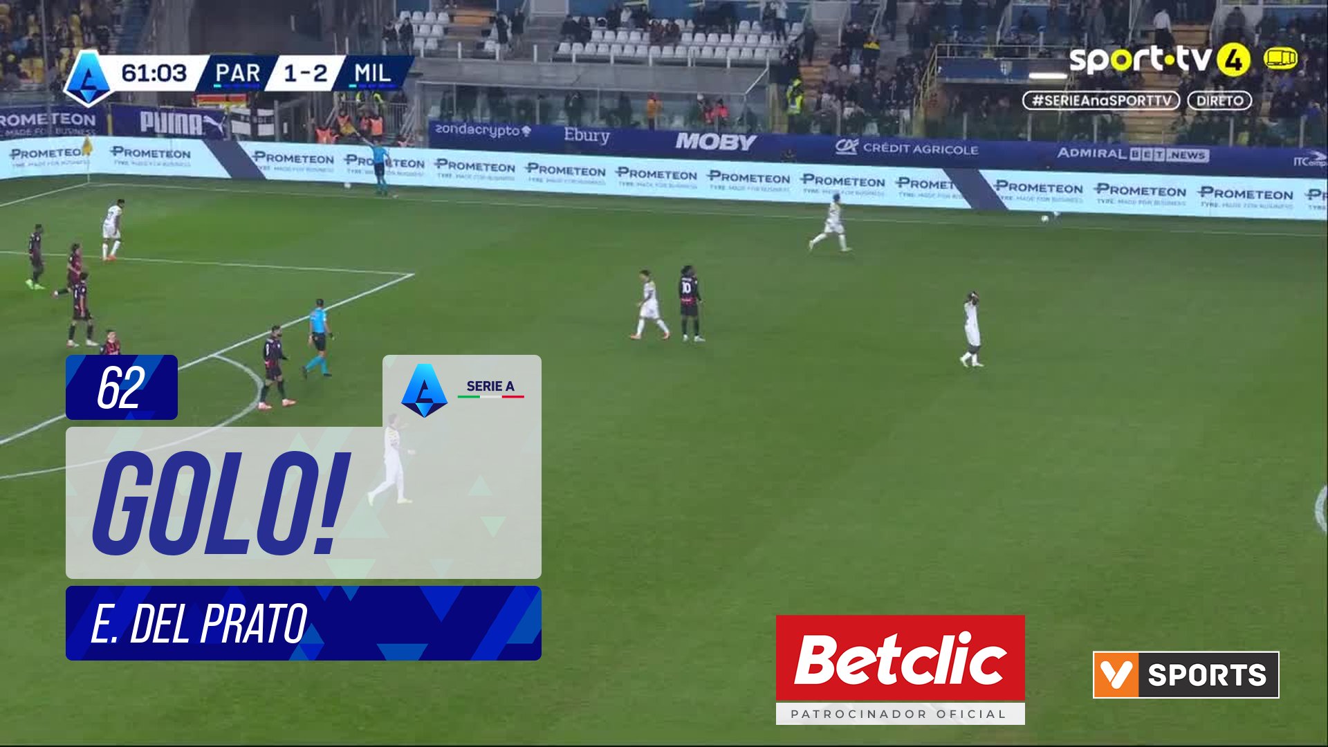GOLO! Parma, E. Del Prato aos 62', Parma 2-2 Milan