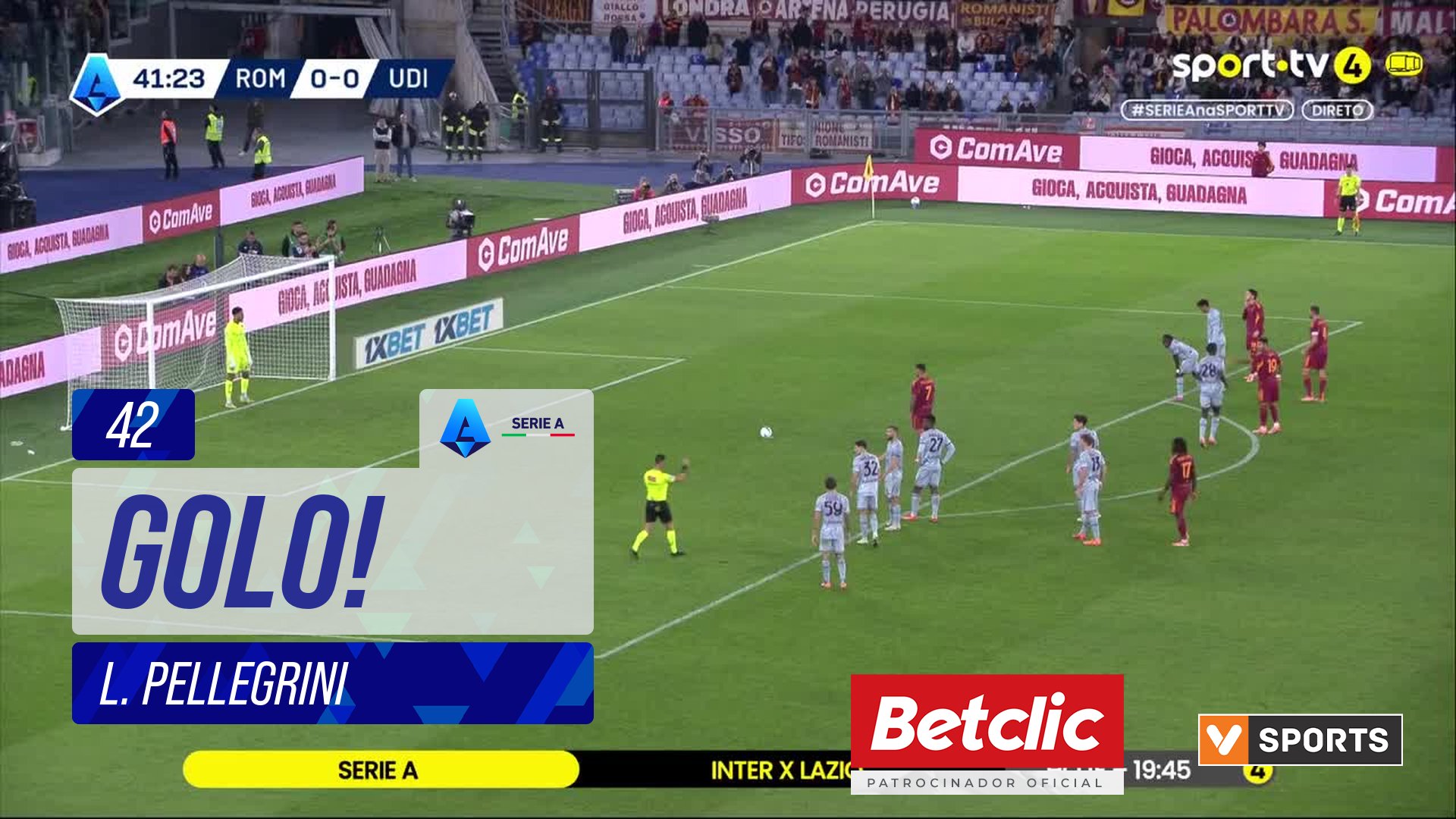 GOLO! Roma, L. Pellegrini aos 42', Roma 1-0 Udinese