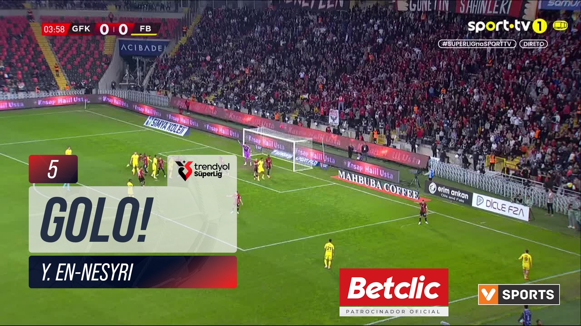 GOLO! Fenerbahçe, Y. En-Nesyri aos 5', Gaziantep FK 0-1 Fenerbahçe