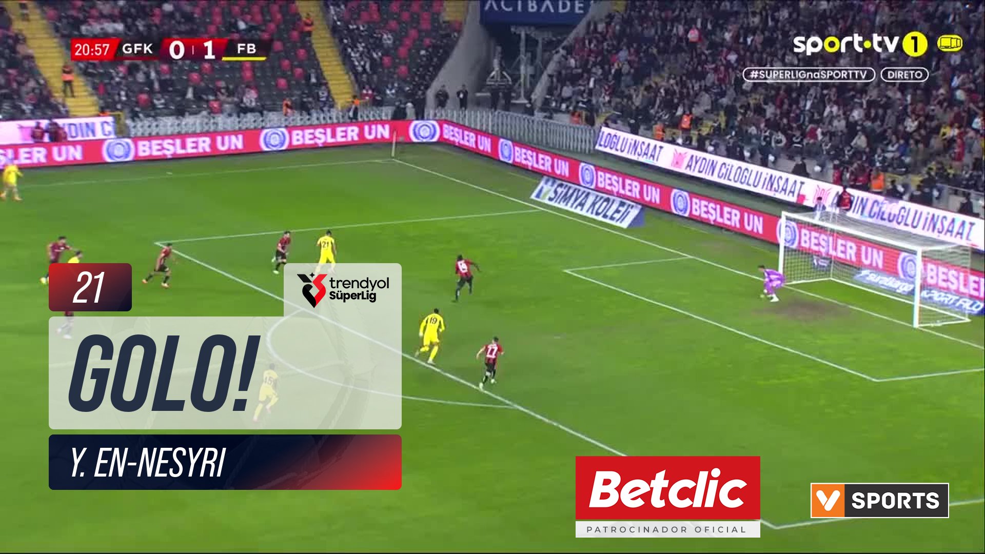 GOLO! Fenerbahçe, Y. En-Nesyri aos 21', Gaziantep FK 0-2 Fenerbahçe