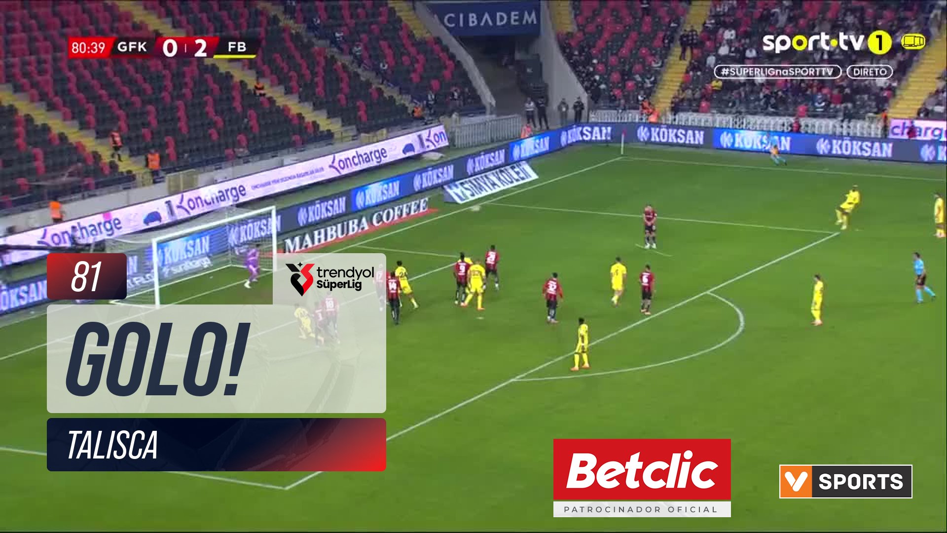 GOLO! Fenerbahçe, Talisca aos 81', Gaziantep FK 0-3 Fenerbahçe