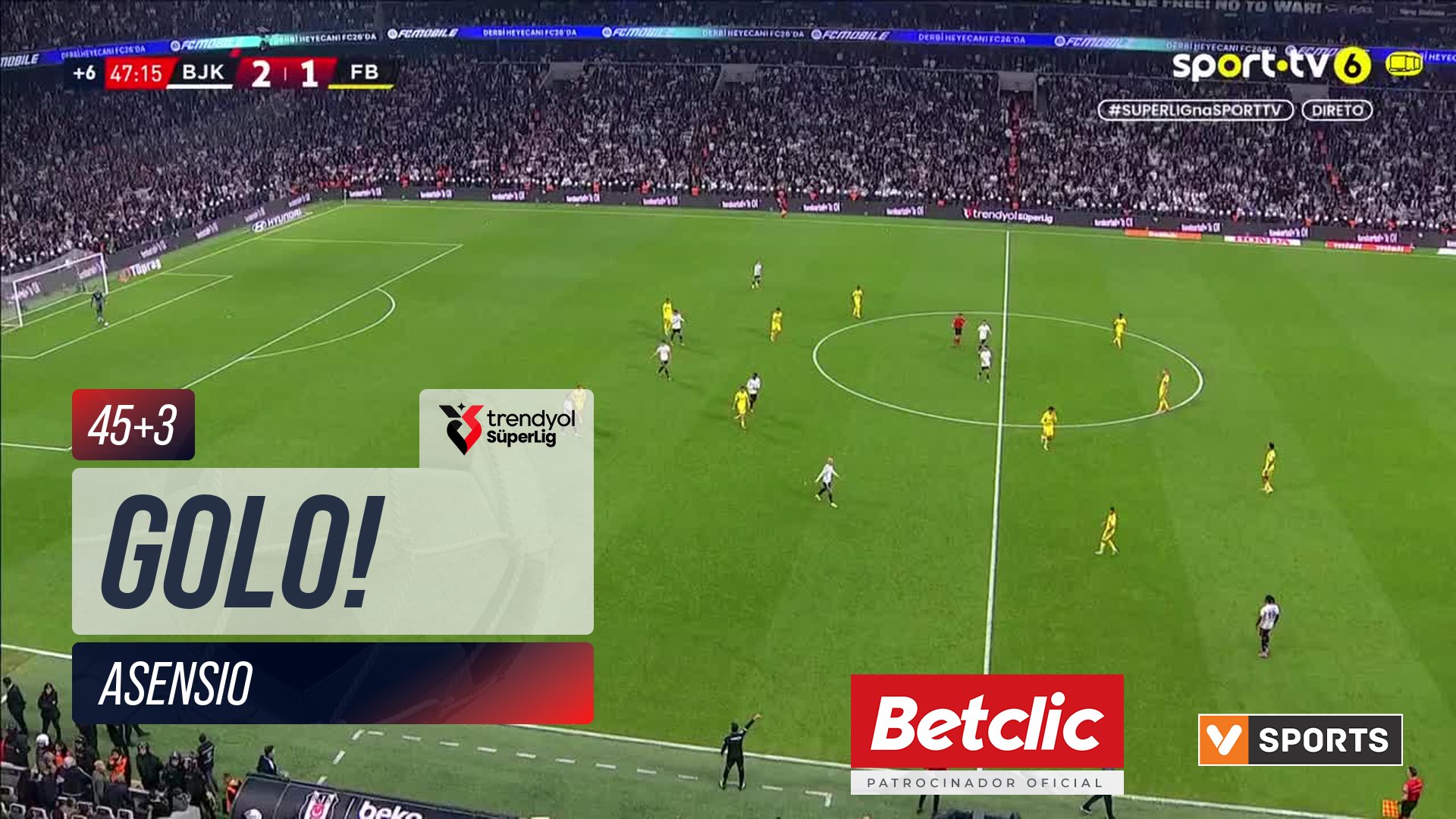 GOLO! Fenerbahçe, Asensio aos 45'+3', Beşiktaş 2-2 Fenerbahçe