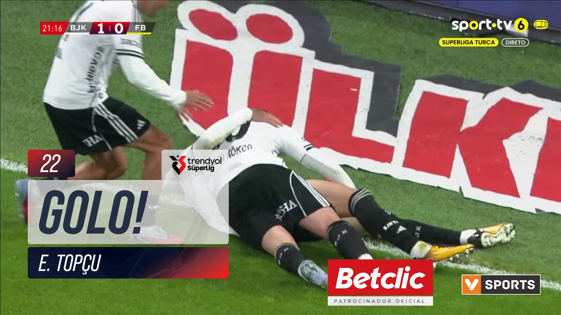 GOLO! Beşiktaş, E. Topçu aos 22', Beşiktaş 2-0 Fenerbahçe