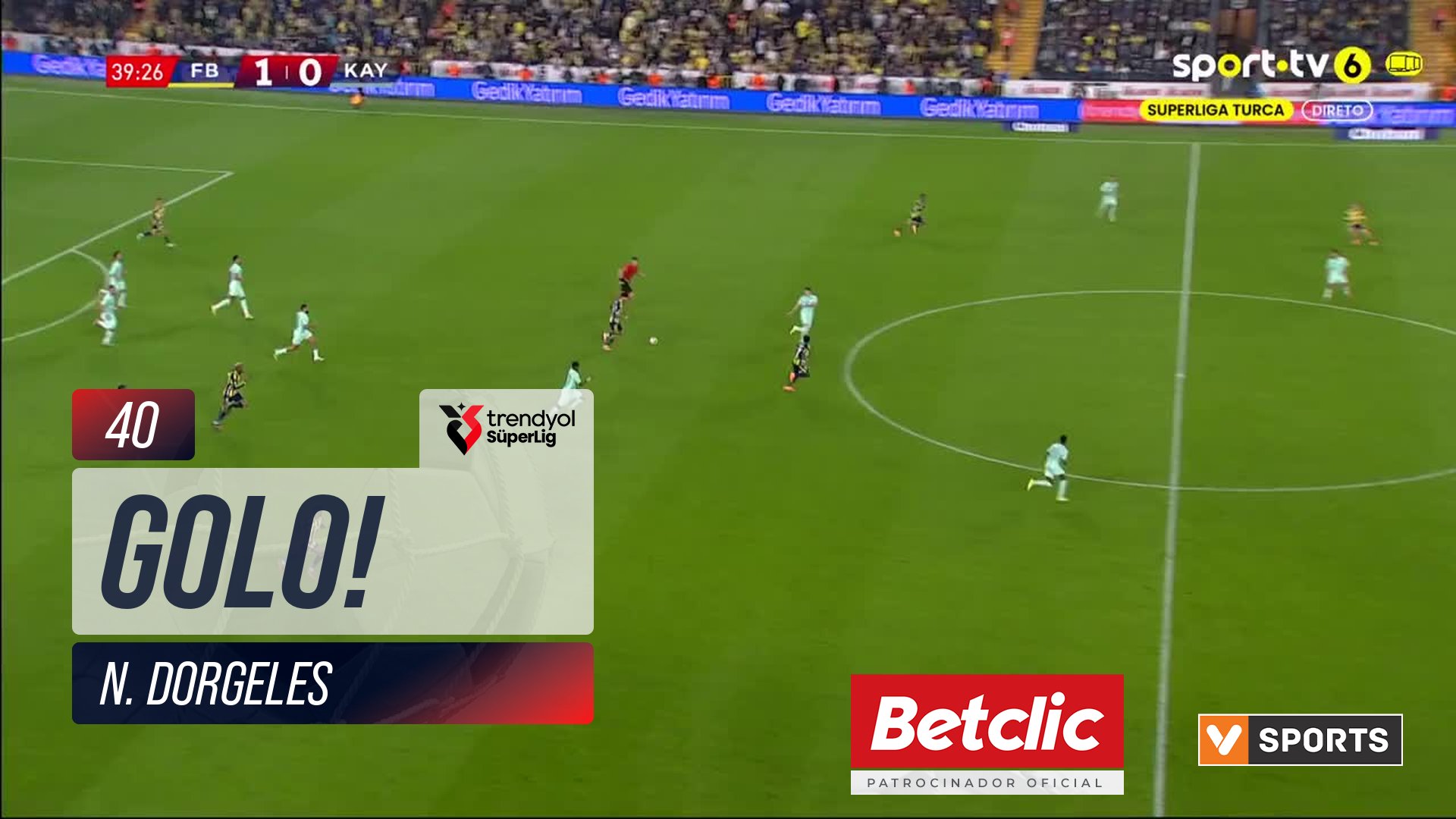 GOLO! Fenerbahçe, N. Dorgeles aos 40', Fenerbahçe 2-0 Kayserispor