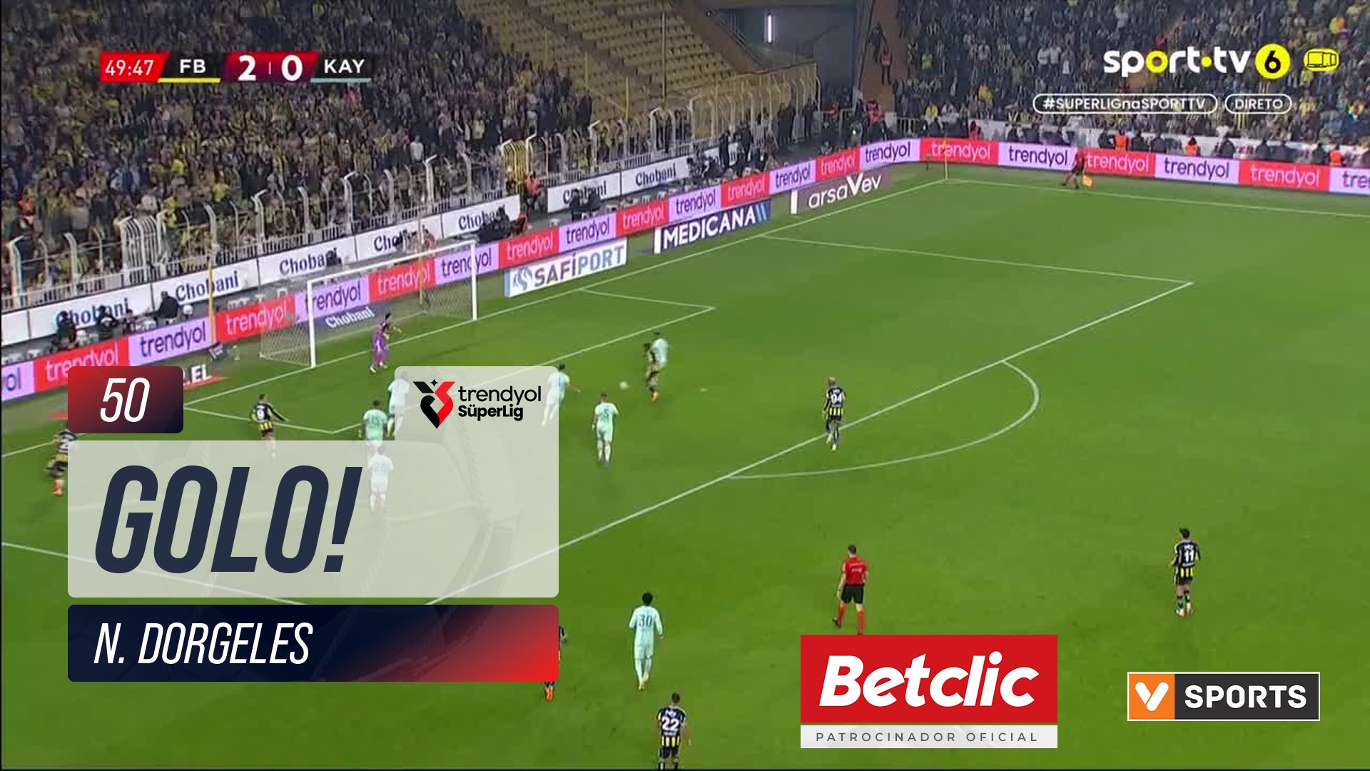 GOLO! Fenerbahçe, N. Dorgeles aos 50', Fenerbahçe 3-0 Kayserispor