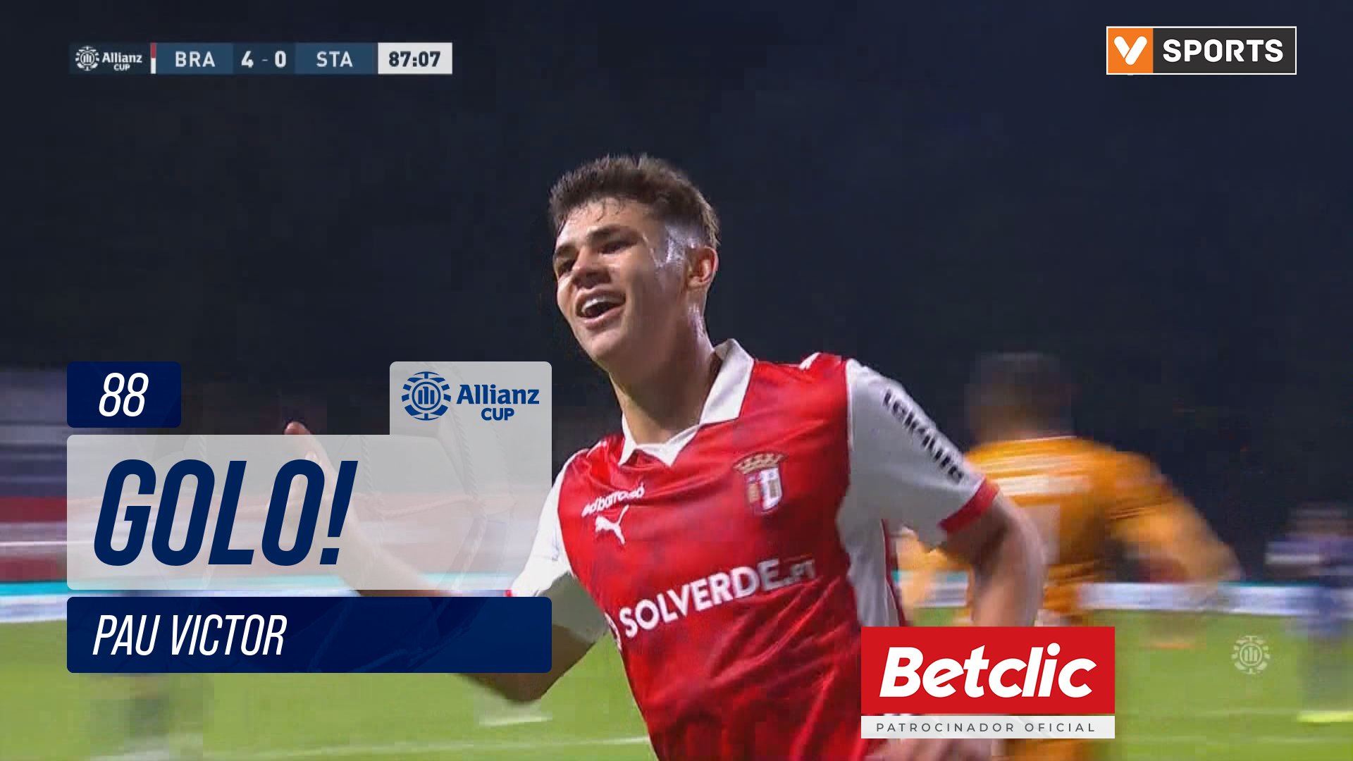 GOLO! Braga, Pau Victor aos 88', Braga 5-0 Santa Clara