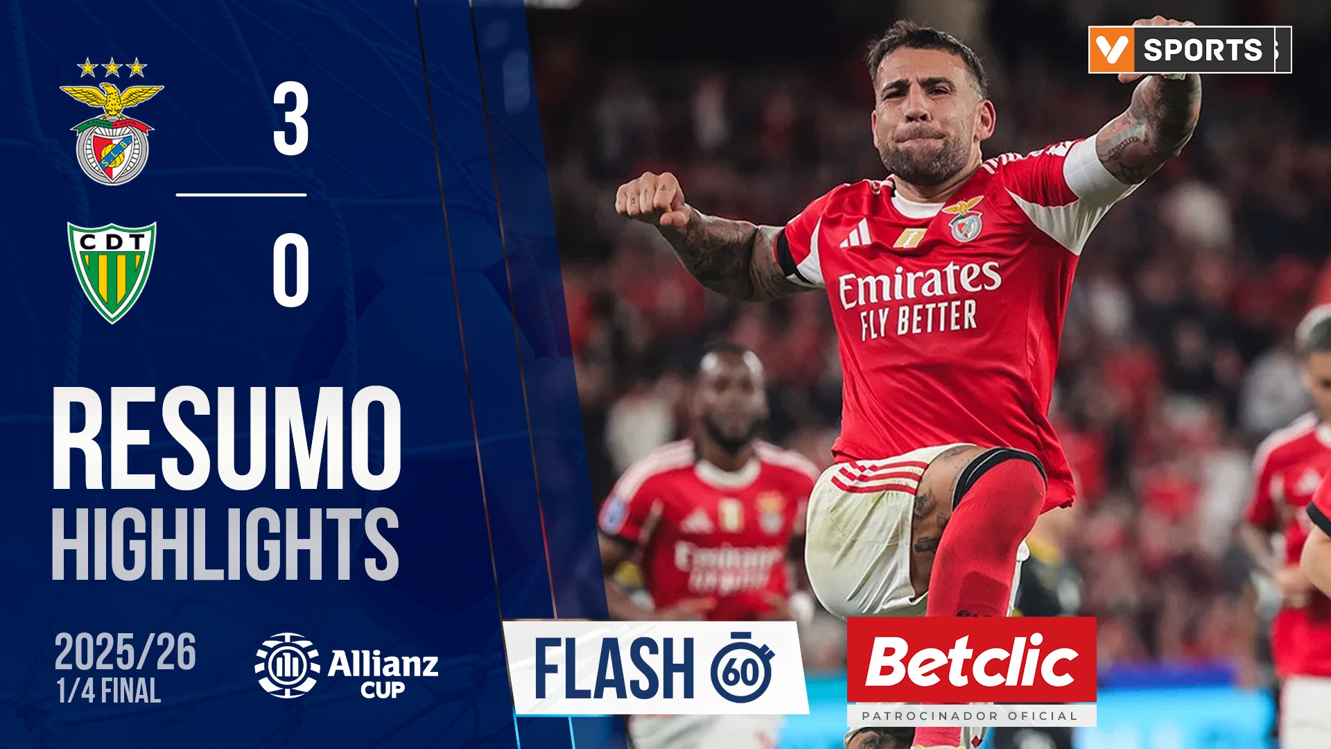 Allianz Cup (Quartos de Final): Resumo Flash Benfica 3-0 Tondela